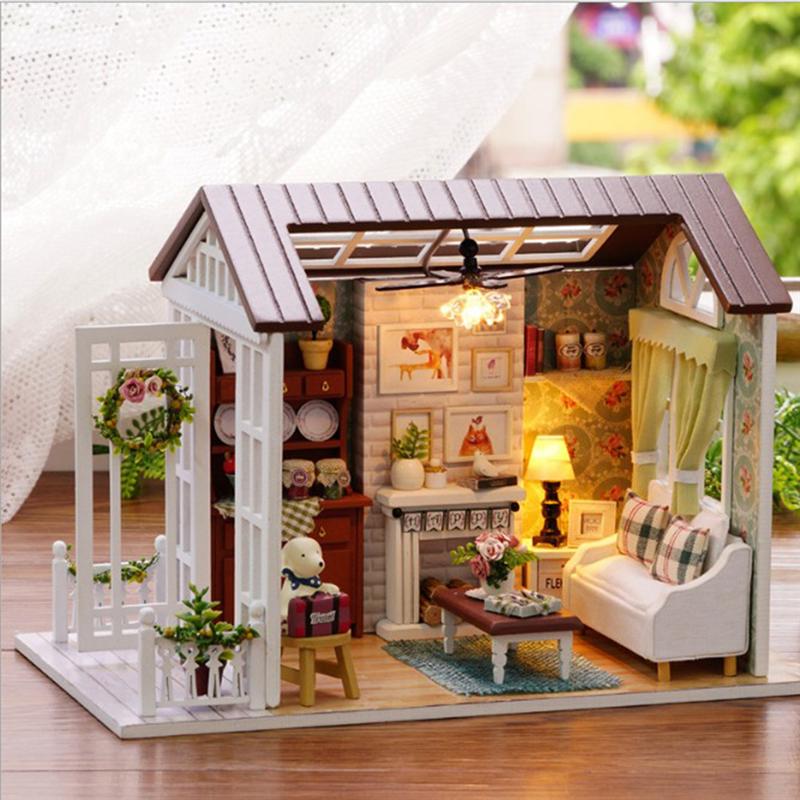 mini house Miniature DIY House Kit Handmade Assembly Model Room With Furniture (Beautiful Time)