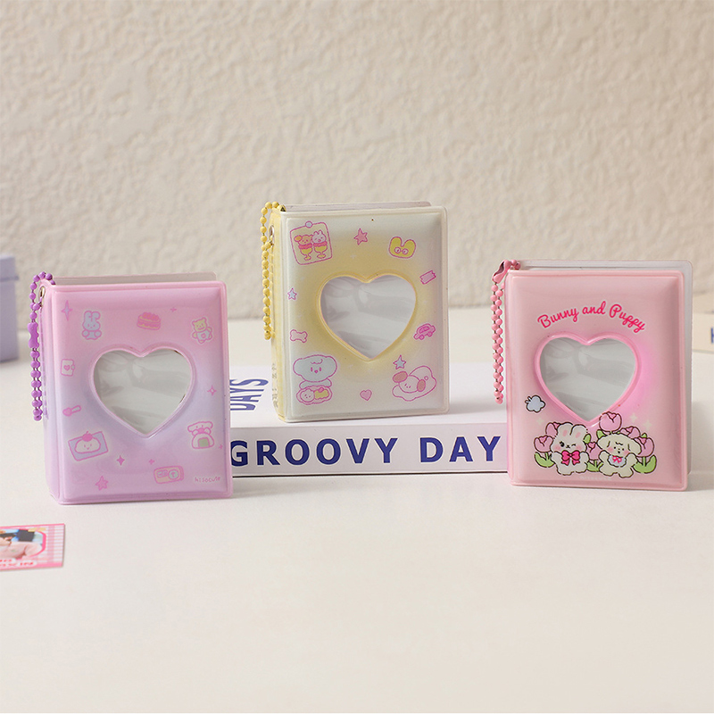 Mini livre de collecte de Photos de dessin animé, petit Album Photo de 2 pouces, pendentif en PVC, porte-carte décoratif mignon avec porte-clés imprimé ours