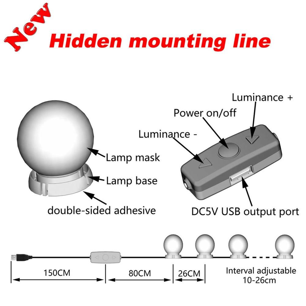 10 ampoules maquillage miroir vanité lumière LED ampoules Kit de lampe détachable naturel lumière blanche LED miroir de vanité luminosité réglable