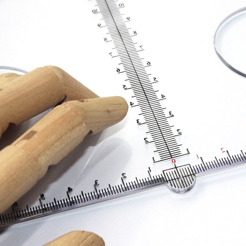 Plastic protractor 180 degrees, 25 cm in diameter, transparent organic material