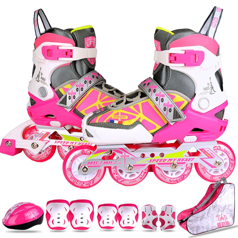 Kids Inline Skates 4 Wheels Shoes For Children Roller Skates Girl's Boy's Blue Pink Skating Shoes With Combo Set