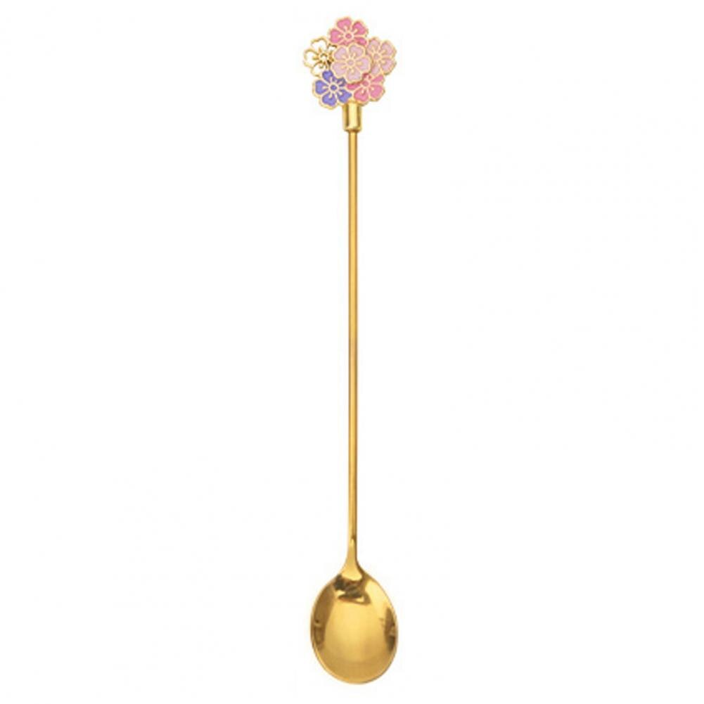 Cuillère à Dessert en acier inoxydable, fourchette en forme de fleur de cerisier cuillère à Dessert fourchettes à fruits cuillère à remuer pour café vaisselle accessoire de cuisine 1 pièce: 8 Golden Chery Spoon