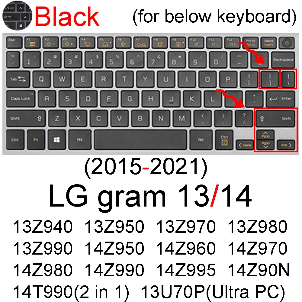 Funda de teclado para LG gram, Protector de silicona para PC Ultra, 15, 15Z950, 15Z970, 15Z975, 15Z980, 15Z990, 15Z995, 15Z90N, 15Z95N, 15,6: Black gram 13 14