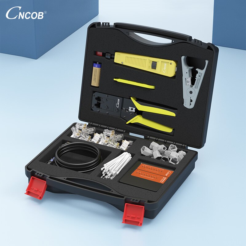 Rj45 Crimp Tool Set , 10 in 1 Portable Network Repair Box Cable Tester Plier Crimping Crimper Clamp RJ 45 Connectors Kit