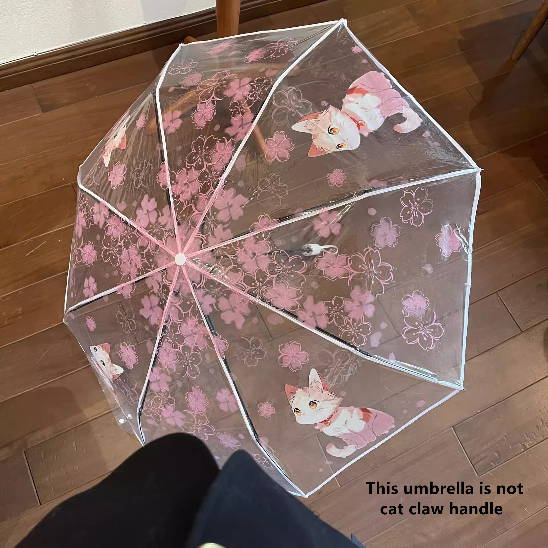 Paraguas coreano, lindos paraguas de gato, paraguas transparente de gato de flor de cerezo japonés, paraguas impermeables y a prueba de viento