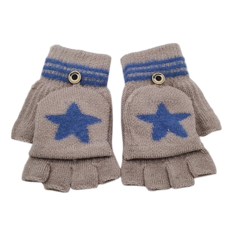 Baby Winter Gloves Children Girl Boy 8-14 Years Half Finger Flip Cover Gloves Boys Girls Warm Children Mittens Knitted Gloves 1: K