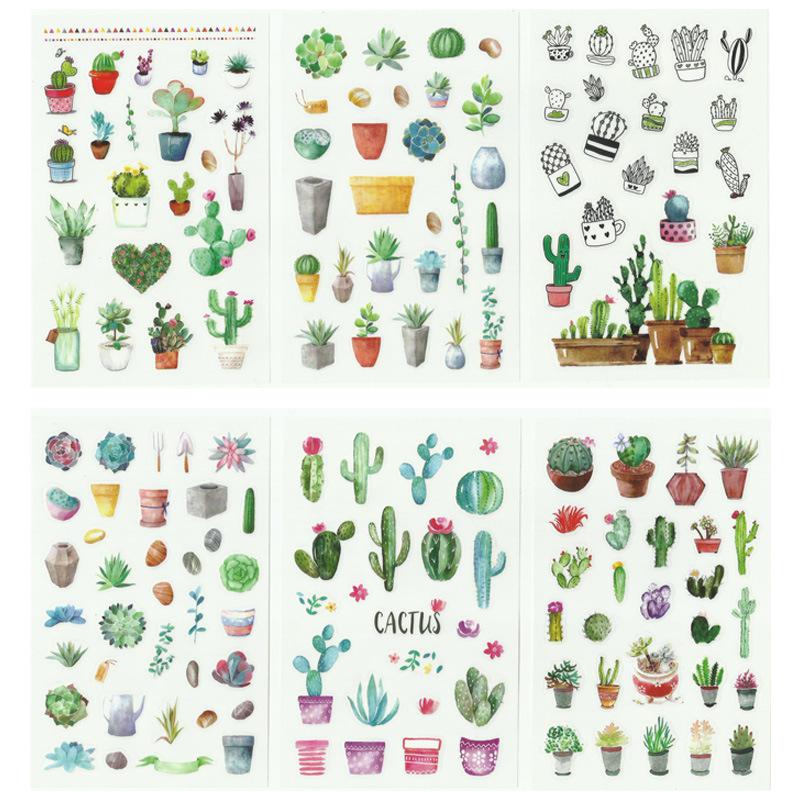 6 Sheets(150pcs) Green Cactus Plant Decorative Stickers Scrapbooking Stick Label Diary Stationery Album Journal Stickers: A