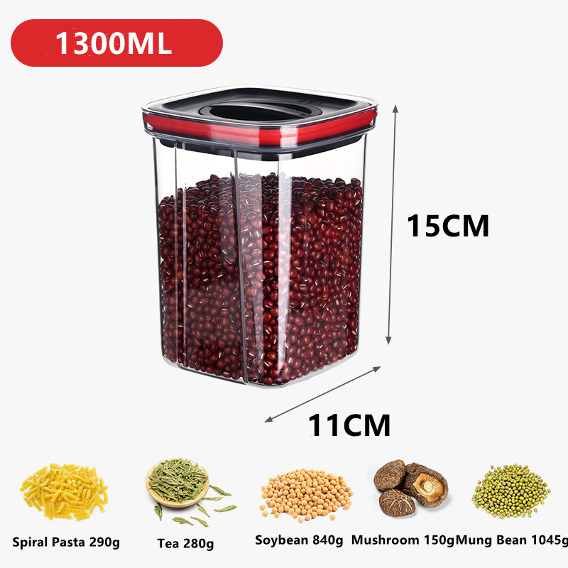 Rotating Cover Sealed Jar Food Storage Box Transparent Plastic Multigrain Tank Stackable Dried Storage Jars Kitchen Organizer: light green