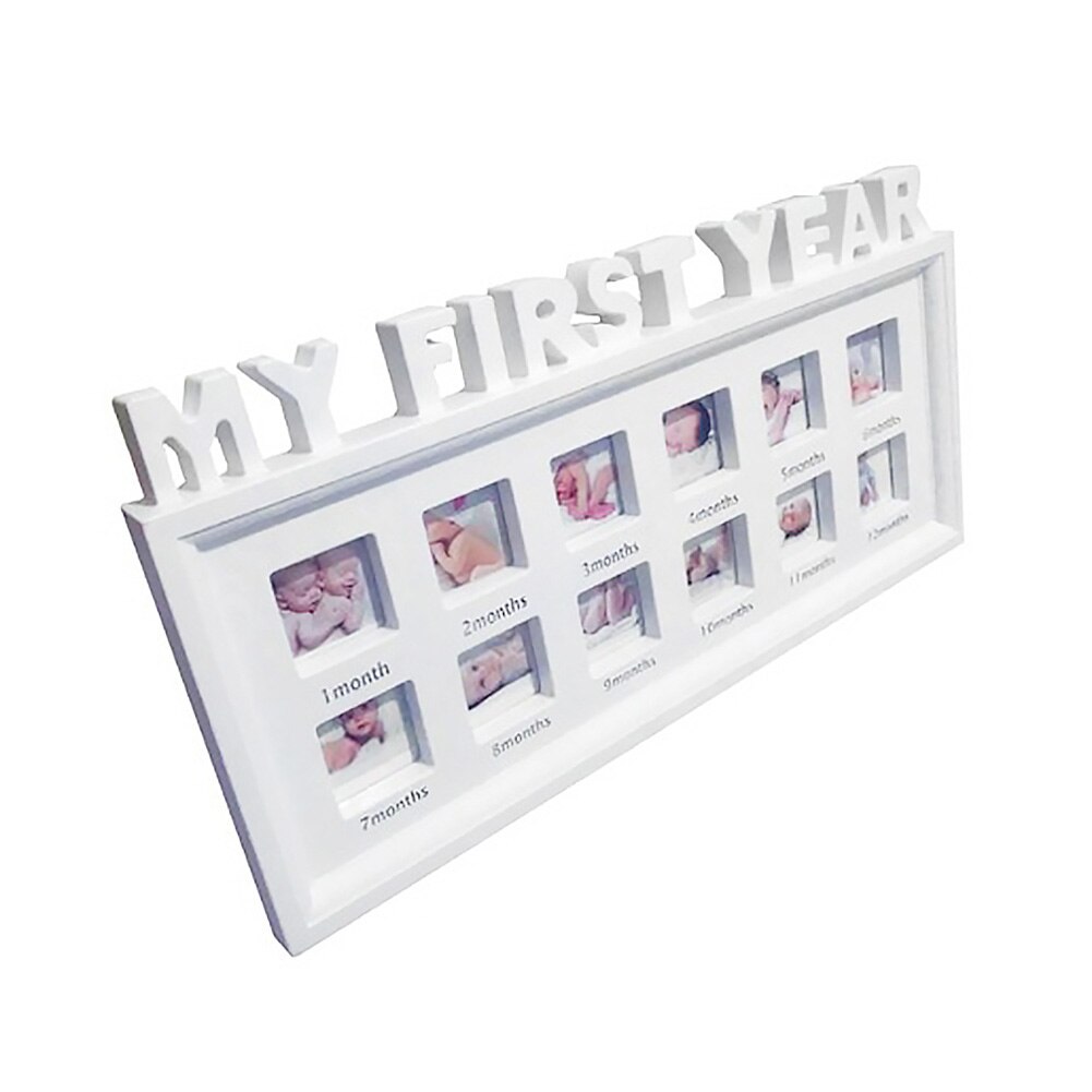 Fotos de "Mi primer año" para niños, recuerdo conmemorativo, de recuerdo en crecimiento, marco de fotos, 0-12 meses, 12 cuadrículas: Blanco