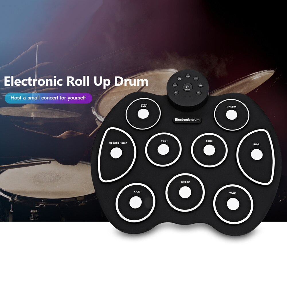 USB Roll-Up Silicon Drum Set Digital Electronic Drum Kit with Drumsticks Foot Pedals 9 Drum Pads for Beginners Digital Drums