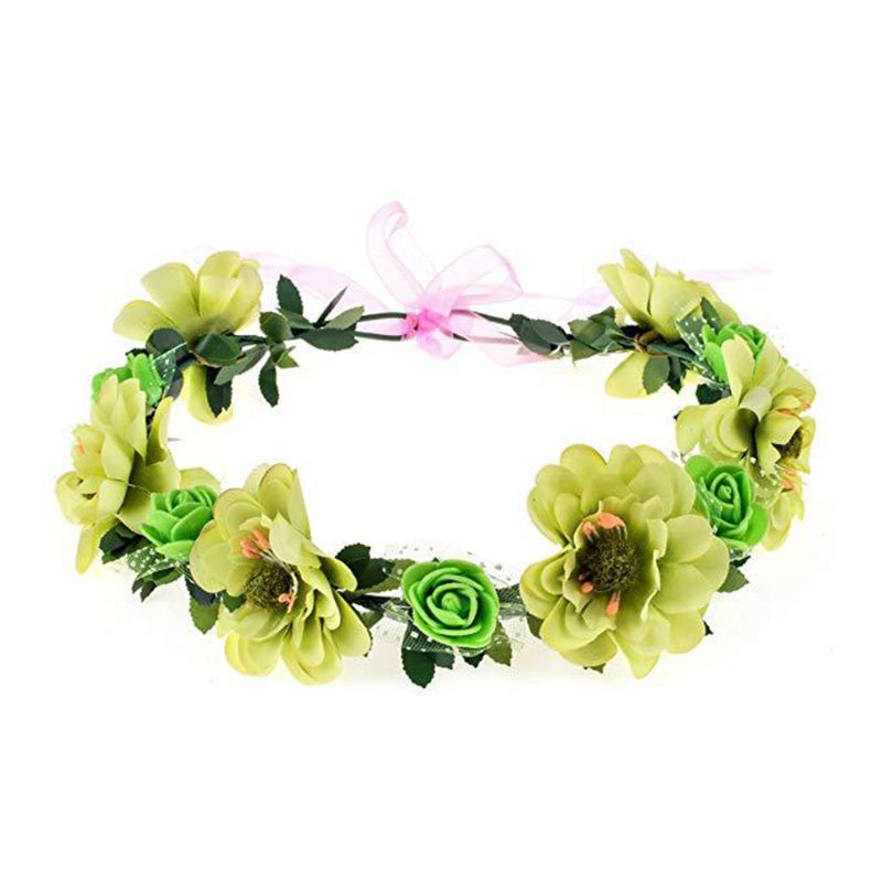 Diadema de flores rosa hecha a mano para niña y mujer, guirnalda Floral, banda para el pelo, corona, decoración ajustable, tocado de boda: GN