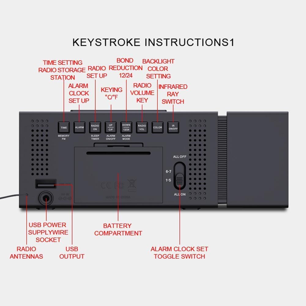 Digital Alarm Clock IR Sensor Movable Night Light With Temperature Humidity Night Decor FM Radio Display Clock Digital Tabl C9Z3