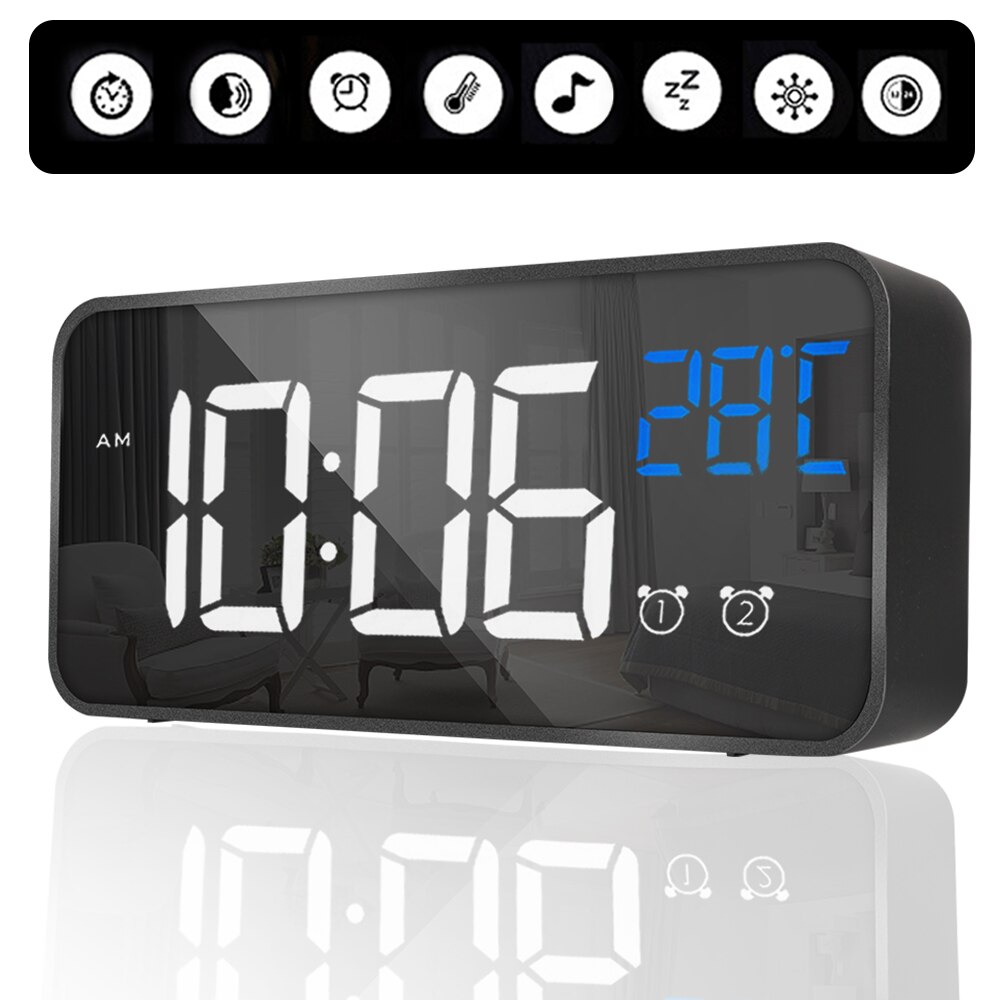 Digital Alarm Clock Home Decoration Rechargeable Electronic Music LED Clocks Voice Control Snooze Night Mode Table Clock