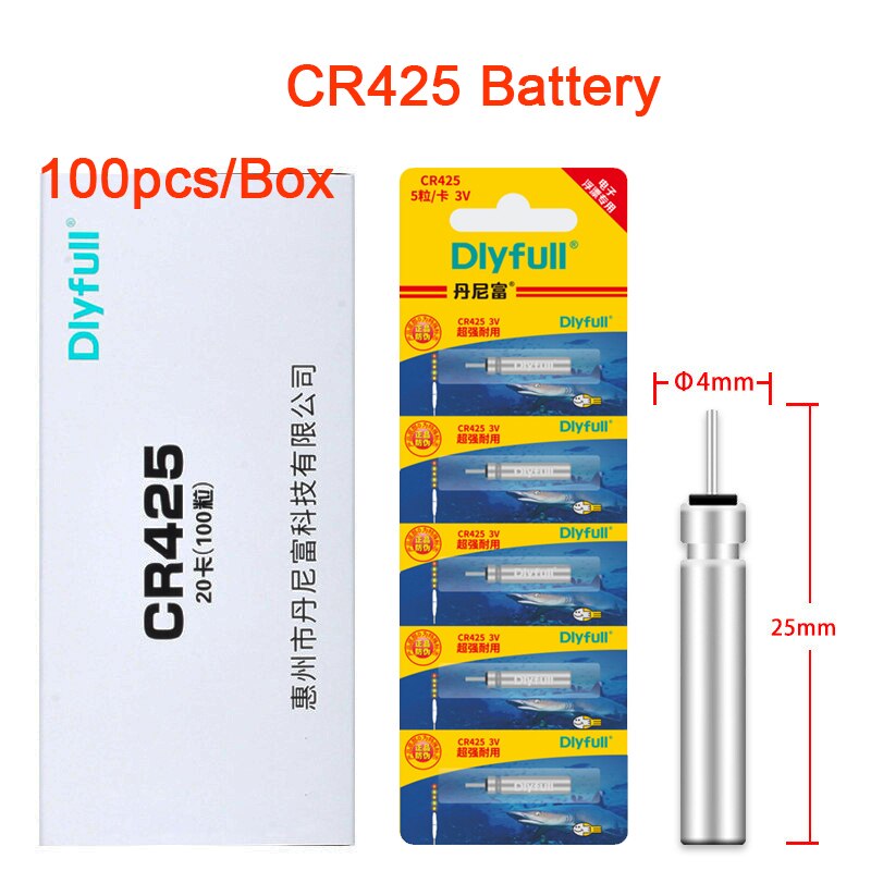 100 st/lot  cr425 batteri fiskeflottor 3v stifts litiumceller elektriskt led nattljus fiske bobbers tillbehör tacklar: Default Title