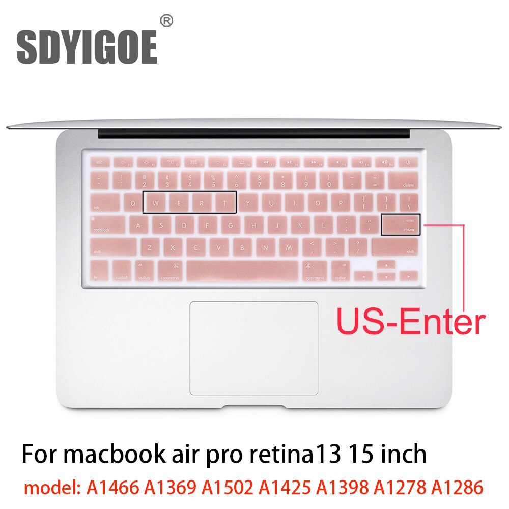 Dla Apple naklejki pokrywa klawiatury laptopa silikonowy futerał kolor silikonowy Film ue/usa dla macbook pro13/15 air13 A1278A1398A1466/1502: US-enterRose gold