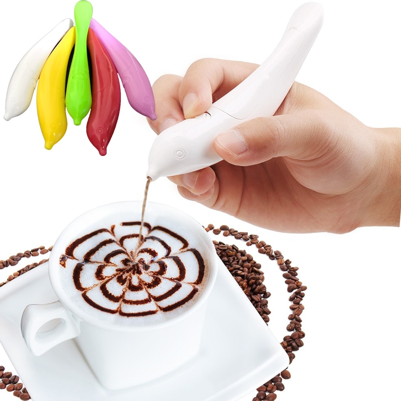 Bolígrafo eléctrico de Arte Latte para café, especias para pastel, decoración de pasteles, utensilio para decorar café, herramientas de repostería para hornear