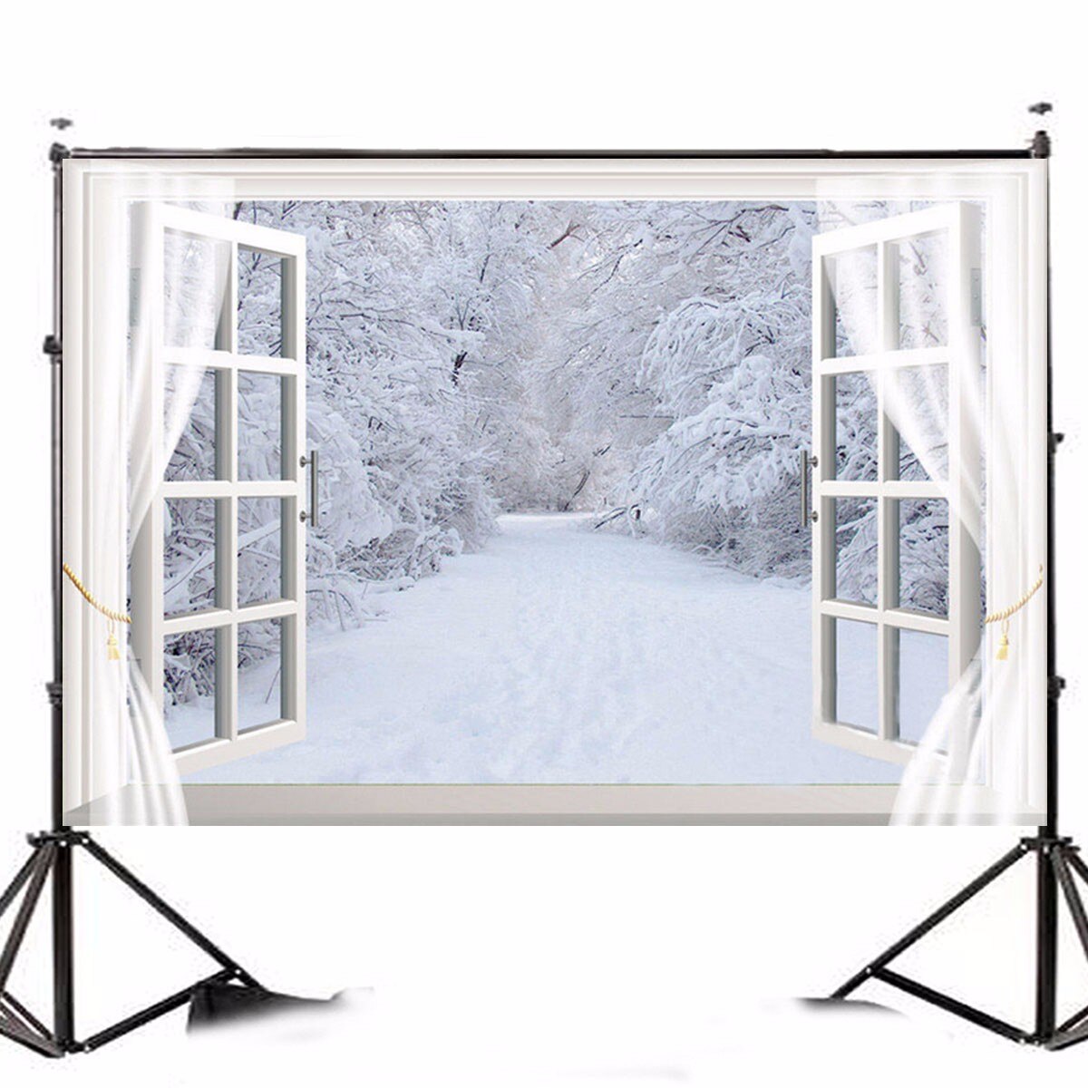 5x7FT Vinyl Winter Window Sneeuw Bos Fotografie Achtergrond Fotografische Achtergrond Foto Studio Scheuten Papier Board Prop