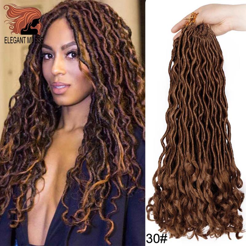 MUSES Crochet Hair Extensions Bohemian Faux Locs Curly Crochet Braiding Hair Synthetic Hair Ombre Braids: #30 / 5 pcs