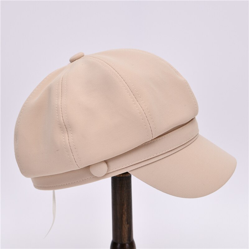 Vintage Newsboy Cap Women Octagonal Hat Casual Plaid Spring Ladies Plaid Painters Beret: Beige