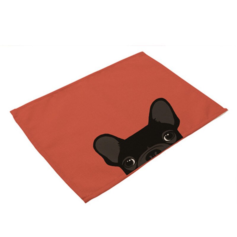 1 stk hund kat mønster dækkeserviet spisebordsmåtte drikkeunderlag western pad bomuld linned kop måtte 42*32cm køkken tilbehør  ma0001: J