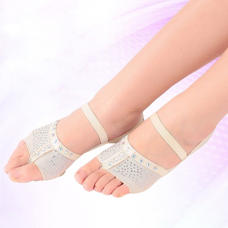 Footcover Ballet Dance Socks Foot Thong Toe Pad Rhinestones Mesh Half Shoes Dance Practice Shoes Half Shoes Ballet