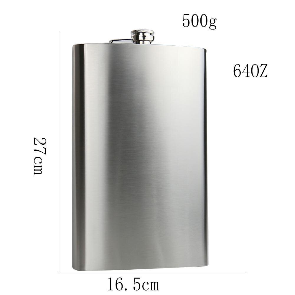 64 OZ Large Thick Stainless Steel Hip Flask Outdoor Portable Flat Wine Bottle Men&#39;s Utensils Leather Case Camping Accessory 1.8L: Default Title