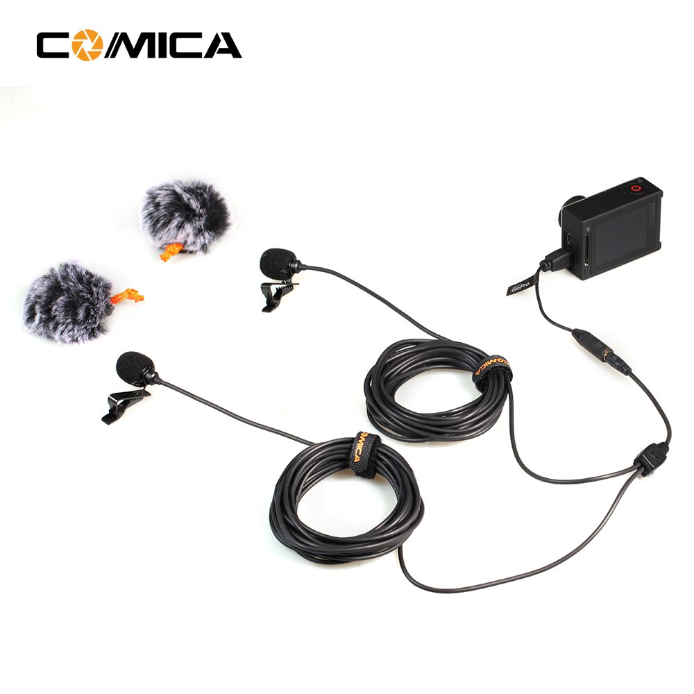 Comica-Micrófono de solapa Lavalier de doble cabeza, micrófono condensador omnidireccional con Clip, 2,5 M/4,5 M/6M, para Smartphone, cámara DSLR, GoPro, PC