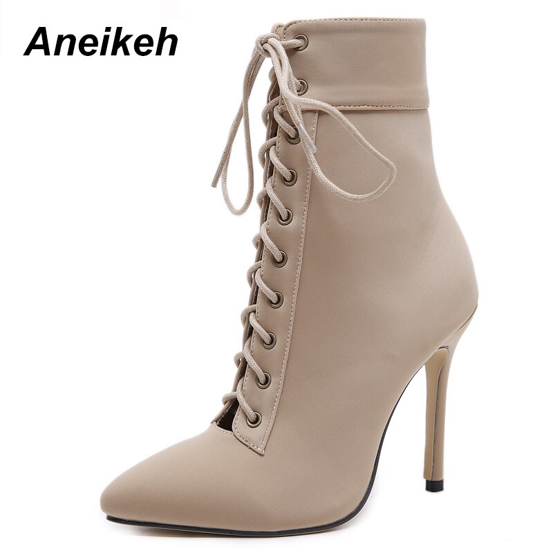 Aneikeh Boots Women Stretch Fabric Cross strap Western Pointed Toe Women's Chelsea Boots Dance High Heel Shoes