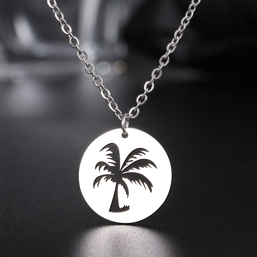 Rvs Kettingen Hollow Kokospalm Hanger Mode Choker Ketting Charme Ketting Voor Vrouwen Sieraden Party Huwelijksgeschenken: Silver Color