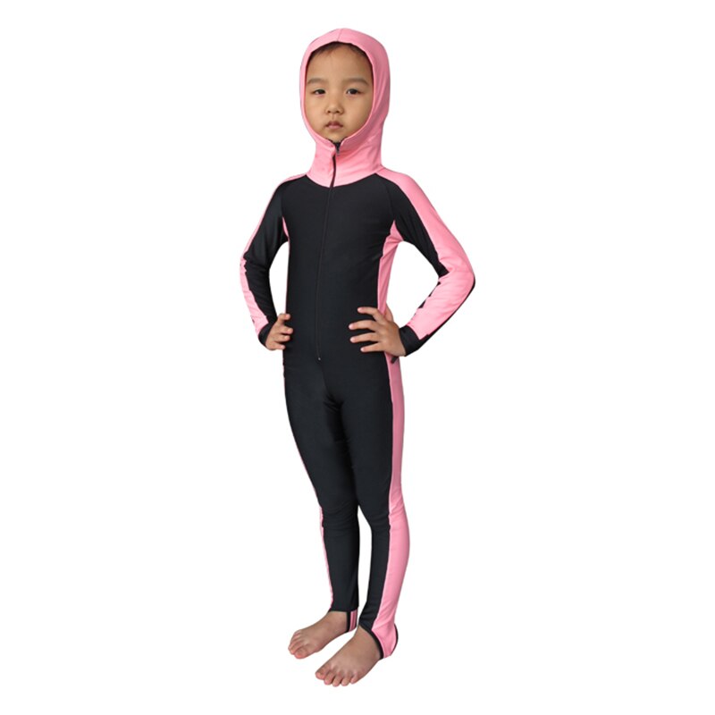 SBART Anti-UV Wetsuit Kids Lycra Hooded Long Sleeve one piece Suit Full Body Swimwear Boys Girls Dive Skins Diving Swim Suits: Pink / XL