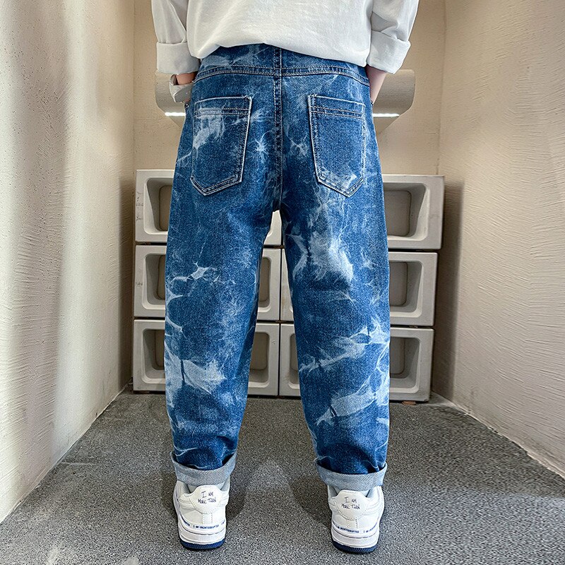 Fancy Kids Jongen Causale Tie Dye Print Jeans Broek Elegante Lente Herfst Kind Katoenen Broek Voor Leeftijd 5 6 7 8 9 10 11 12 13 14