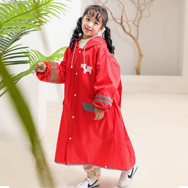 Chubasquero azul para niños de 5 a 12 años, ropa impermeable para exteriores, chubasquero para niña, traje de lluvia escolar: Rojo / XL 140-155cm