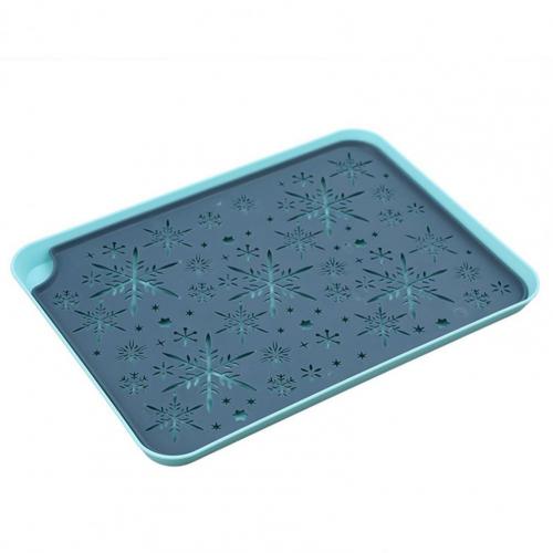 Kitchen Quick Drain Storage Tray Eco-friendly Hollow Pattern Plastic Rectangular Dessert Tray Supplies for Home: Blue L