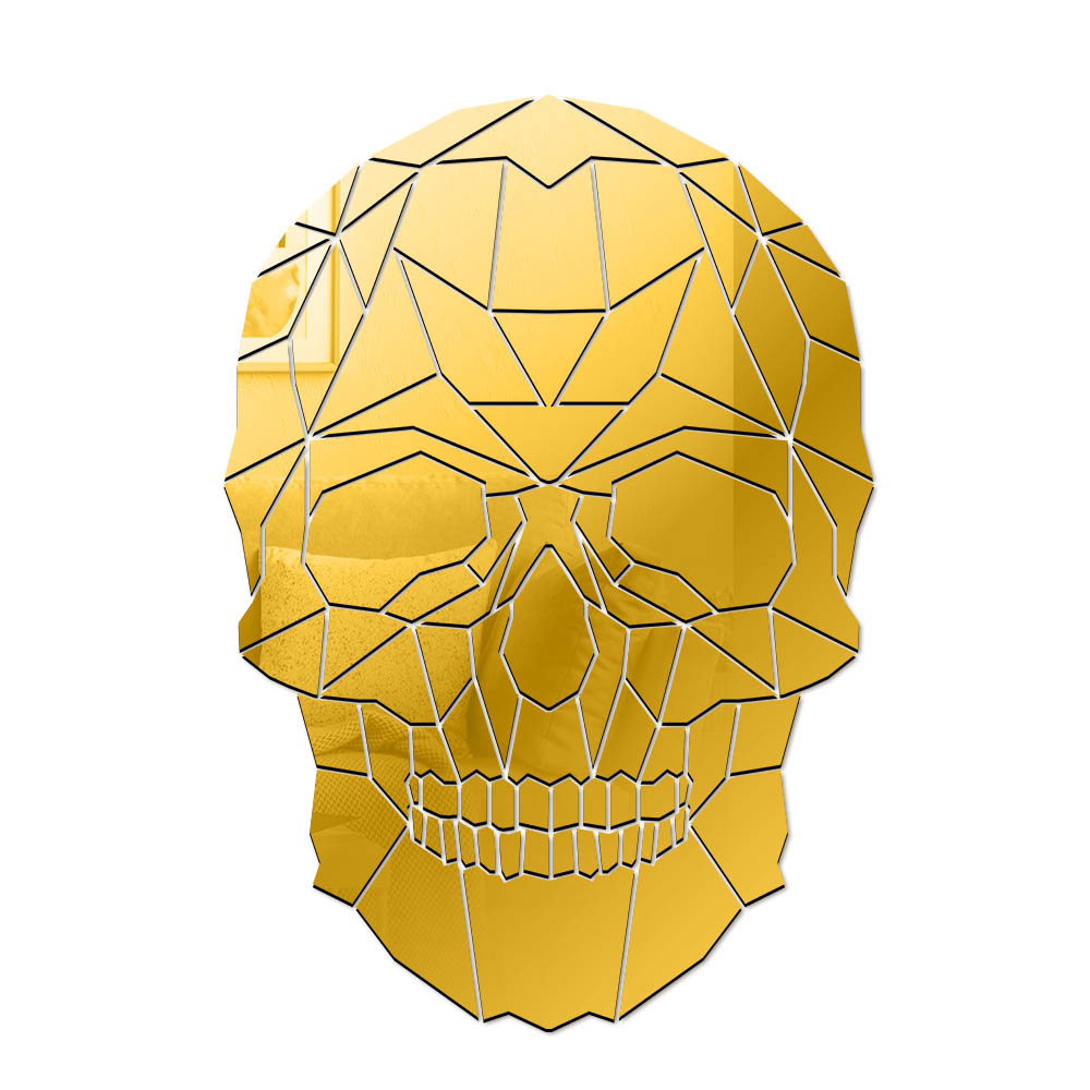 Horror Skull Head Wall Stickers Halloween Modern Home Decor Geometric Grim Skeleton Head DIY Acrylic Mirror Spiegel: Gold / 70X59cm