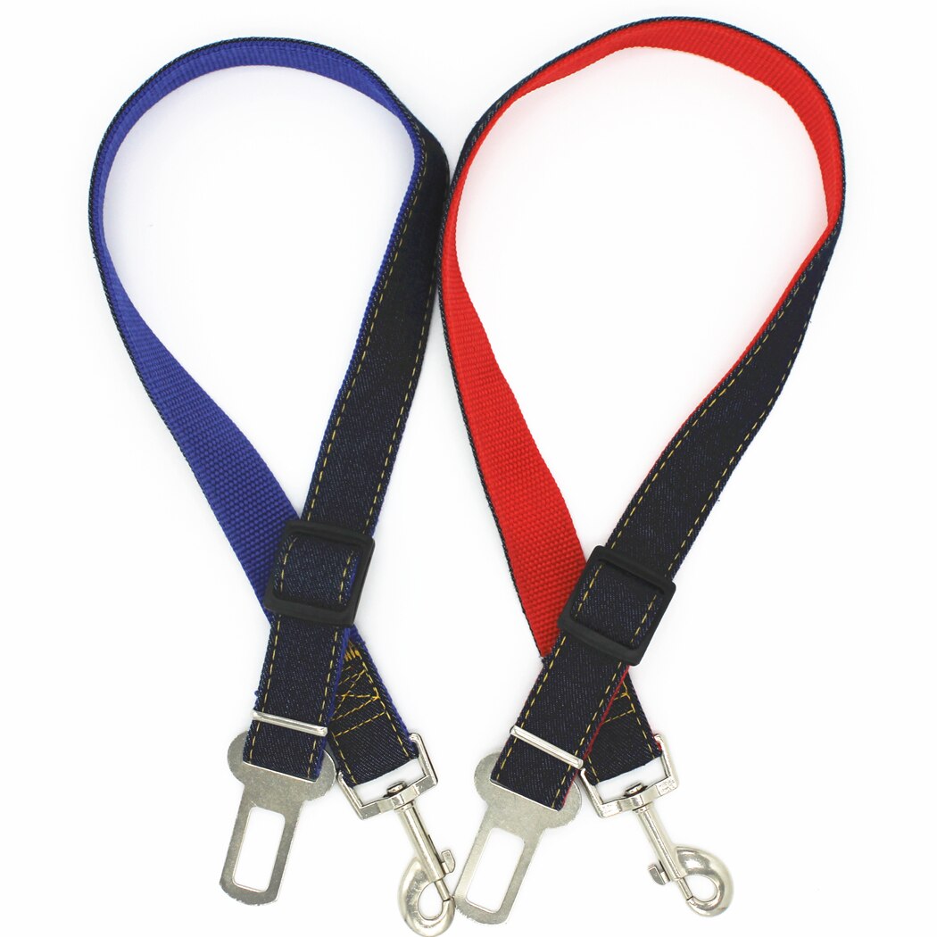 2 Packs Duurzaam Zware Denim Pet Hond Kat Seat Belt, verstelbare Tether Leash Voertuig Veiligheid Leads voor Kleine Medium Grote Hond: Red and Blue