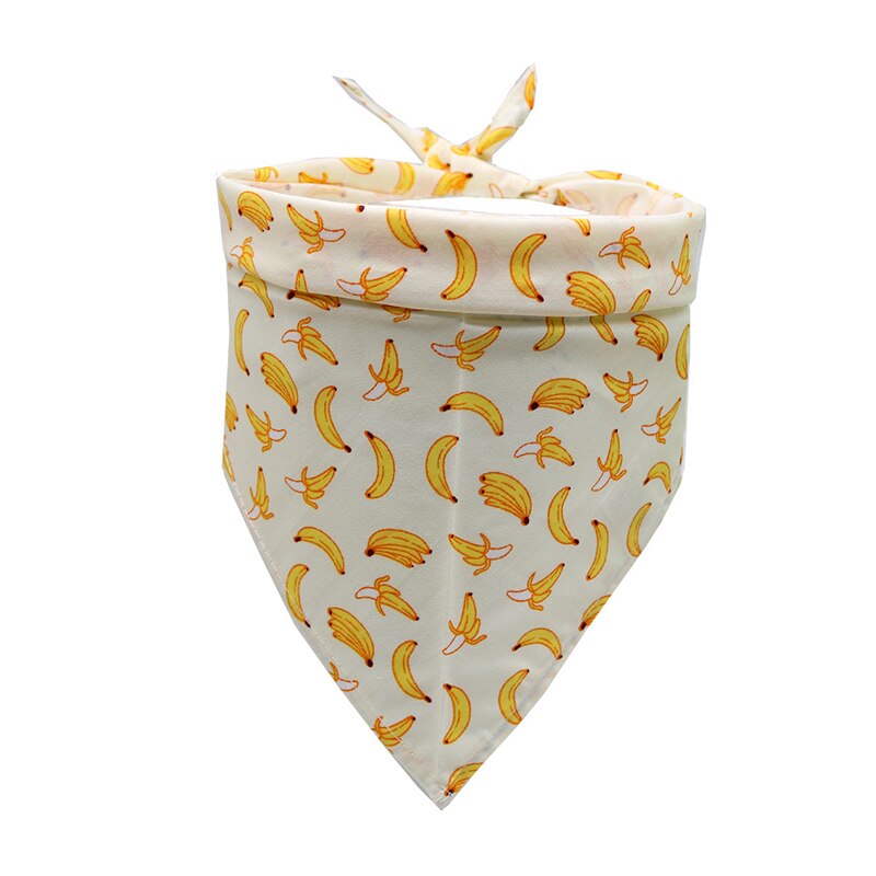 1Pc Bibs Cloth Pet Bandanas Dog Cat Neckerchief Cartoon Fruit Duckling Adjustable Cotton Saliva Triangle Scarf Summer: Banana / S