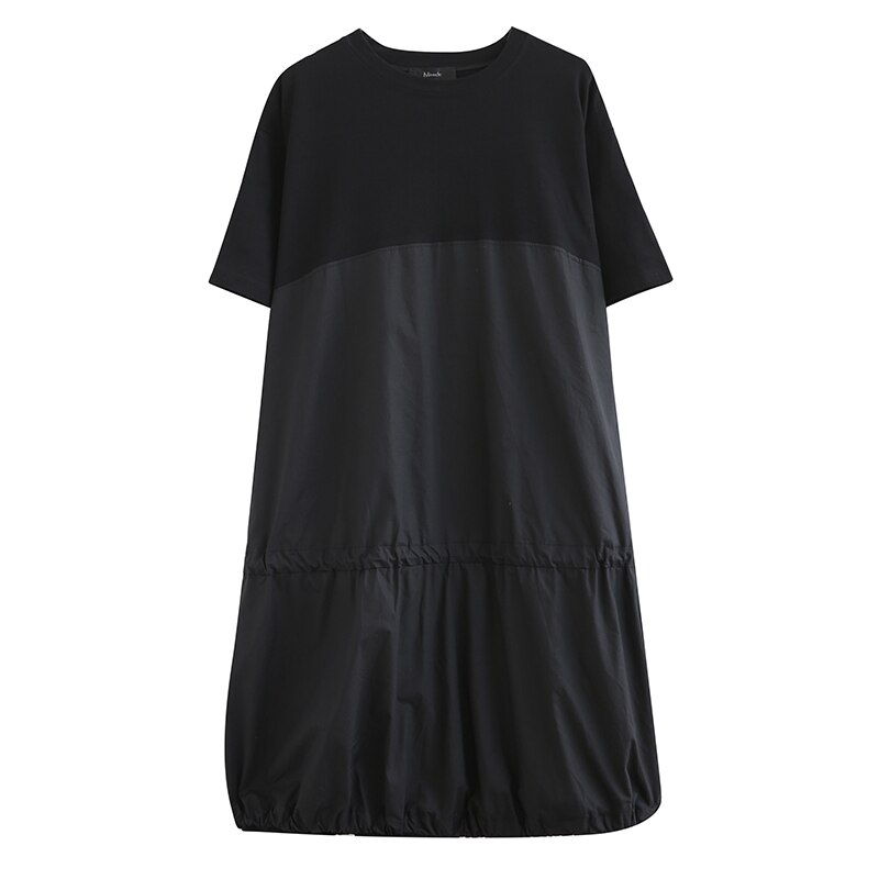 DIMANAF-vestido holgado y plisado de algodón para mujer en tallas grandes, informal, negro, liso: XXXL