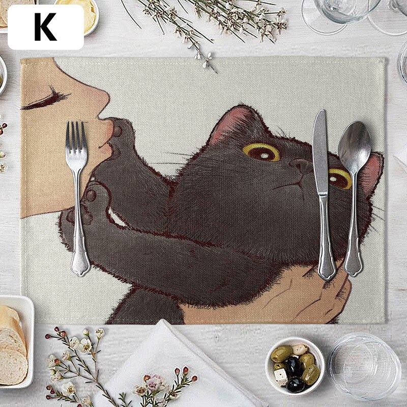 European style cute cat table mat cat style heat-proof mat placemat plate and bowl mat pot mat heat-proof mat: K