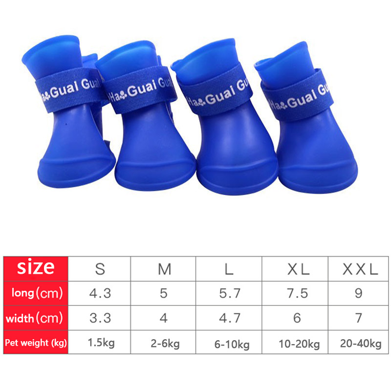 Botas de goma antideslizantes para mascotas, impermeables, para perros pequeños, medianos y grandes, zapatos para exteriores, botines para perros, accesorios para mascotas, 4 Uds.: S / Azul