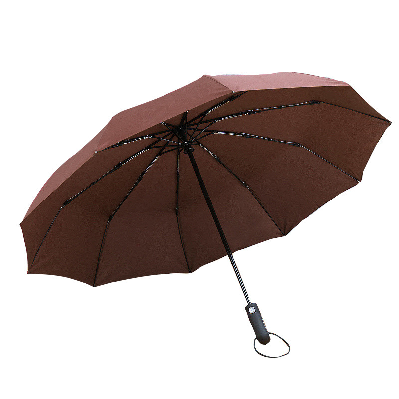 Paraguas plegable automático superresistente al viento para hombre, paraguas de negocios, automático, de plástico negro, color thre: Coffee 
