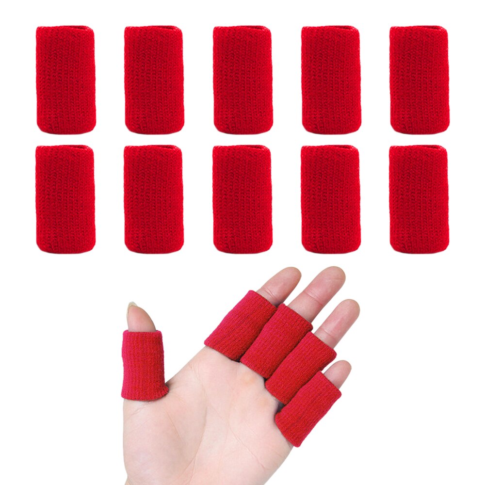 10 Stuks Sport Vinger Mouwen Elastische Vinger Mouwen Ondersteuning Duim Brace Protector Ademende Elastische Vinger Tape: Rood