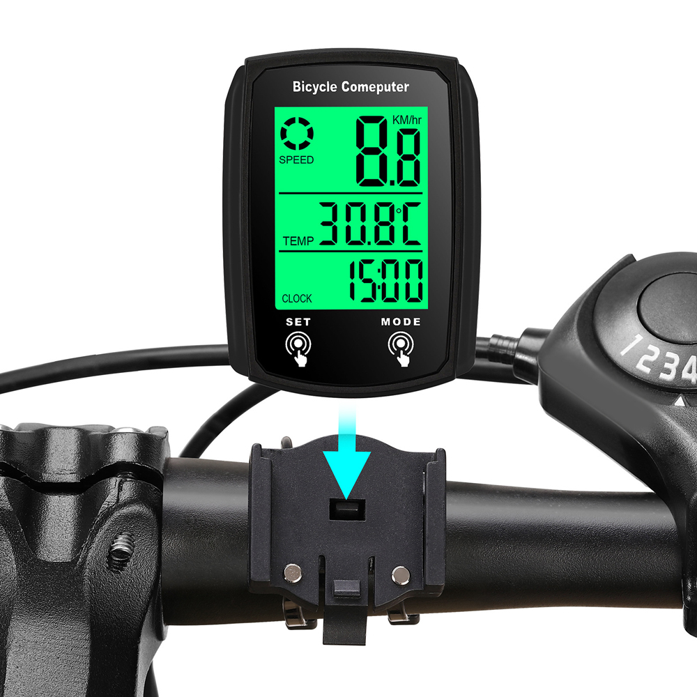 Bedrade fietscomputer met led-digitale snelheidsmeter, kilometerteller, touchscreen, waterdicht en met achtergrondverlichting.
