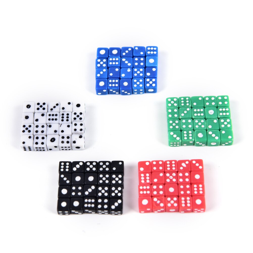 Dados de acrílico D6 para juego, dados pequeños de color rojo, azul, verde, blanco y negro, estándar de 5mm, 20 unidades