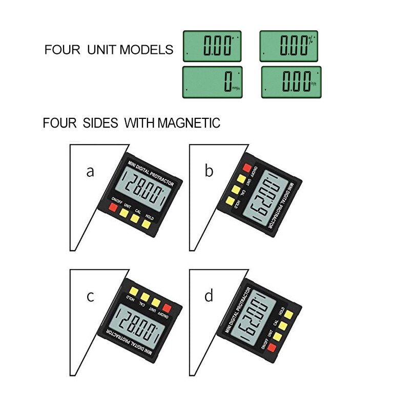 GOXAWEE Electric Digital Protractor Angle Ruler Inclinometer Universal Bevel 360 Degree Level Magnetic angle Measurement goniome: 4 Units Models