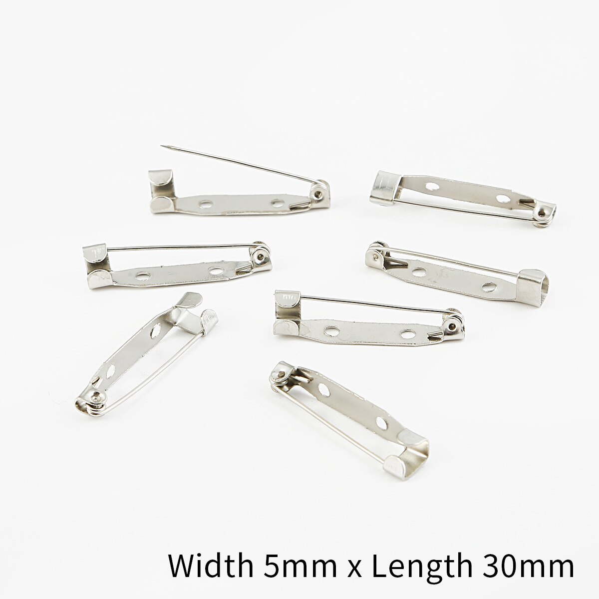 10pcs/lot 15 20 25 30 35 mm Brooch Clip Base Pins Safety Pins Brooch Settings Blank Base For DIY Jewelry Making Supplies: 5x30mm Rhodium