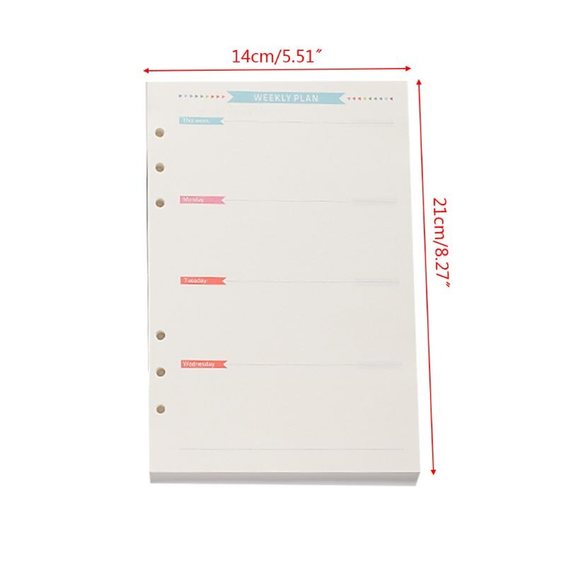 6 Holes Refill Inner Paper Diary Week Month Planner for A5 Loose Leaf Notebook