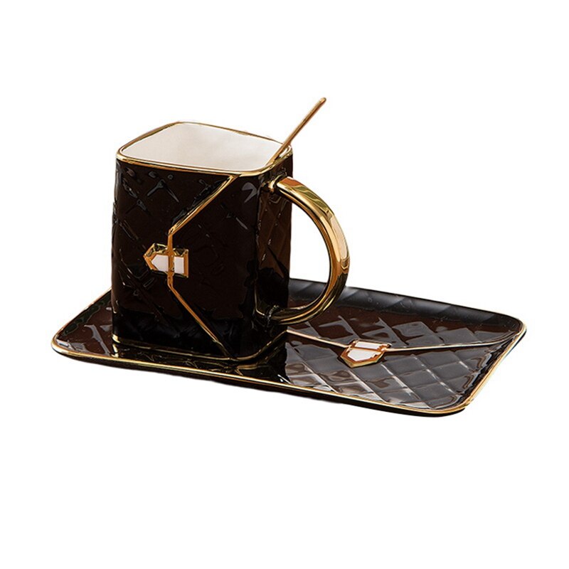 Gold-Painted Coffee Cup and Saucer Set Bag Modeling Ceramic Saucer Mug Cup Coffee Cups Originality: black