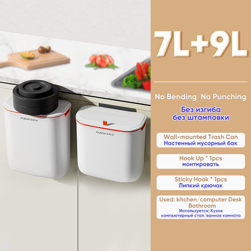 Trash Can Kitchens Cabinet Door with Lid Kitchen Trashs Bin Garbage Bins Wall Mounted Hanging Trash Bin Counter Garbage Bins: Orange 7L and 9L