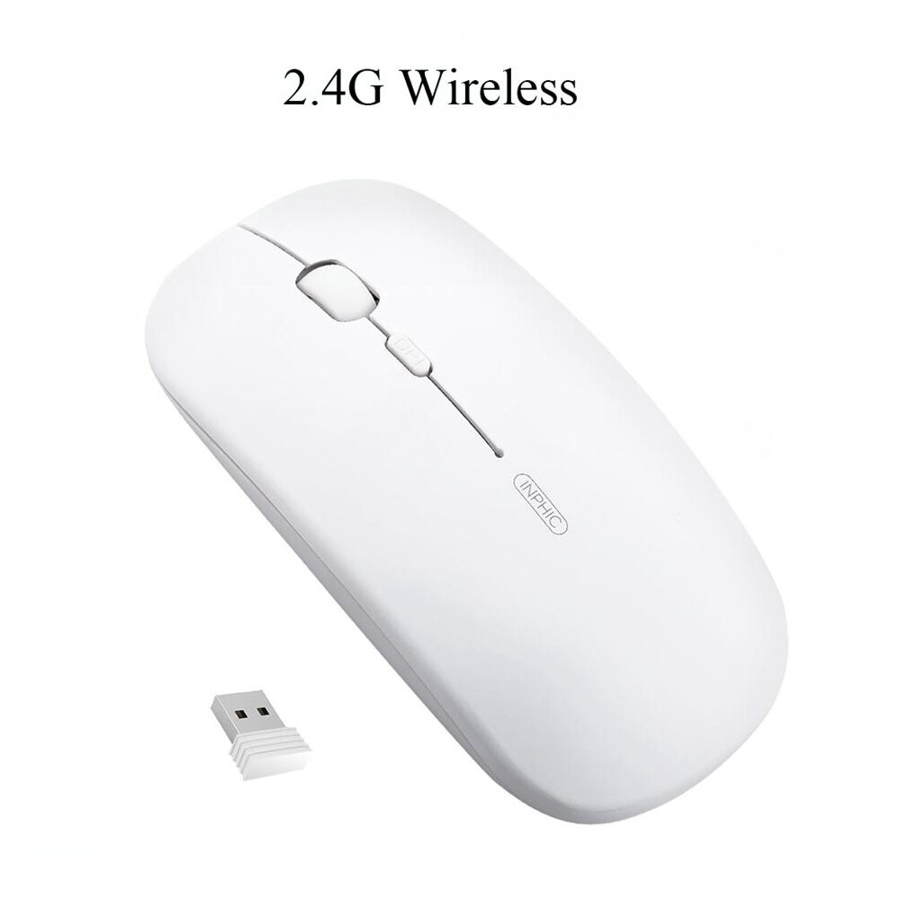Souris sans fil souris Bluetooth souris silencieuse souris ergonomique Rechargeable 2.4Ghz souris optique USB pour ordinateur portable Macbook: 2.4G White