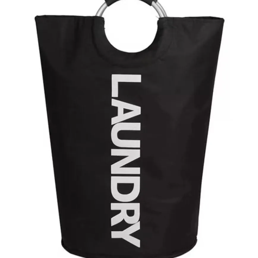 90L Large Laundry Basket, Collapsible Laundry Bag, Freestanding Tall Clothes Hamper, Foldable Washing Bin: black